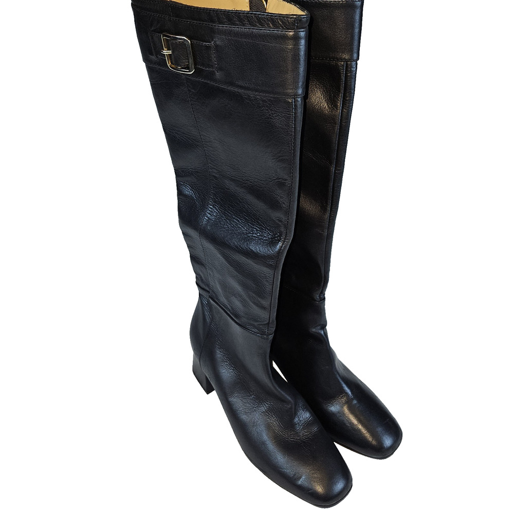 Italian Leather Boots Womens 37 US 6.5 Bruglia x Davos Gomma Black Designer Tall